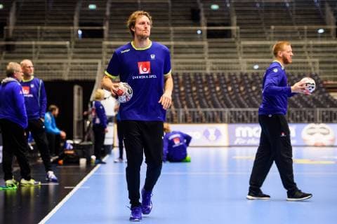 Handball WM, Schweden Training 190120 Jesper Nielsen and Jim Gottfridsson of Sweden during a training session during the IHF World Handball Championship on January 20, 2019 in Herning. Photo: Petter Arvidson BILDBYRAN kod PA 92206 Copyright: PETTERxARVIDSON BB190120PA005