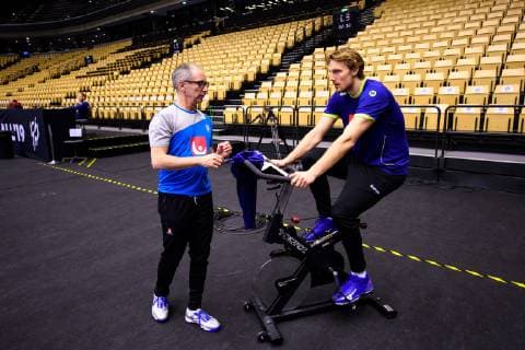Handball WM, Schweden Training 190120 Physiotherapist Heine Rosdahl and Jesper Nielsen of Sweden during a training session during the IHF World Handball Championship on January 20, 2019 in Herning. Photo: Petter Arvidson BILDBYRAN kod PA 92206 Copyright: PETTERxARVIDSON BB190120PA014