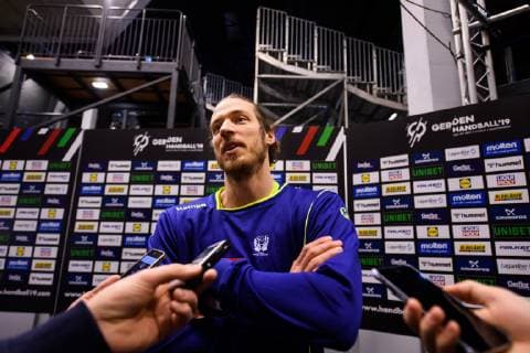 Handball WM, Schweden Training 190120 Kim Ekdahl du Rietz of Sweden in the mixed zone during the IHF World Handball Championship on January 20, 2019 in Herning. Photo: Petter Arvidson BILDBYRN kod PA 92206 Copyright: PETTERxARVIDSON BB190120PA022
