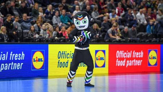 HANDBALL - IHF WC, KOR vs KSA COPENHAGEN,DENMARK,20.JAN.19 - HANDBALL - IHF Men s World Championships, international match Länderspiel Korea vs Saudi Arabia. Image shows mascot Stan. GEPAxpictures xOliverxLerch