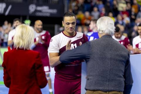 Youssef Ali (Nr. 41, Katar) wird zum Player of the Match (PotM) gewaehlt. Russland vs. Katar, Presidents Cup Finale, Handball, IHF Handball Weltmeisterschaft, 20.01.19 Koeln Nordrhein-Westfalen Germany Lanxess-Arena Copyright: xAgentur54Gradx xFelixxKoenigx