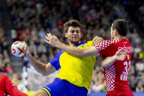 Handball WM, Brasilien - Kroatien Haniel Langaro (Nr. 37, Brasilien) gegen Ivan Sliskovic (Nr. 32, Kroatien). Brasilien vs. Kroatien, Hauptrunde, Handball, IHF Handball Weltmeisterschaft, 20.01.19 Koeln Nordrhein-Westfalen Germany Lanxess-Arena Copyright: xAgentur54Gradx xFelixxKoenigx
