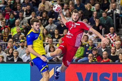 Köln, Deutschland 20. Januar 2019: WM 2019 Männer - Hauptrunde - Brasilien vs. Kroatien v.li. Haniel Langaro (Brasilien), Domagoj Duvnjak (Kroatien THW Kiel) Köln Lanxess Arena Nordrhein-Westfalen Deutschland