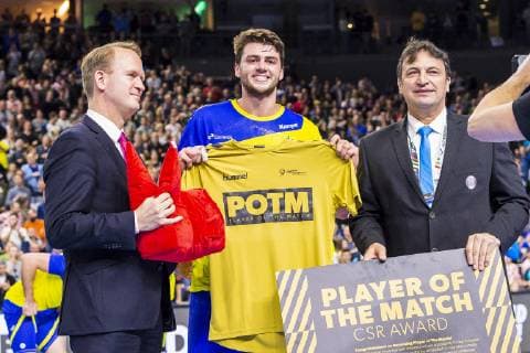 Köln, Deutschland 20. Januar 2019: WM 2019 Männer - Hauptrunde - Brasilien vs. Kroatien Player of the Match Haniel Langaro (Brasilien) Köln Lanxess Arena Nordrhein-Westfalen Deutschland