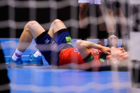 Handball WM, Norwegen - Ägypten 190120 Magnus J¿ndal of Norway in pain during the IHF World Handball Championship match between Norway and Egypt on January 20, 2019 in Herning. Photo: Petter Arvidson BILDBYRN kod PA 92208 Copyright: PETTERxARVIDSON BB190120PA077