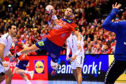 Handball WM, Norwegen - Ägypten 190120 Bjarte Myrhol of Norway during the IHF World Handball Championship match between Norway and Egypt on January 20, 2019 in Herning. Photo: Petter Arvidson BILDBYRAN kod PA 92208 Copyright: PETTERxARVIDSON BB190120PA104