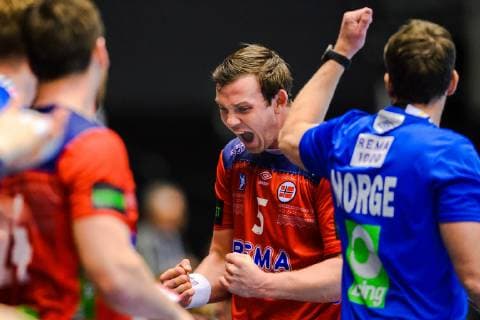 Handball WM, Norwegen - Ägypten 190120 Sander Sagosen of Norway celebrates during the IHF World Handball Championship match between Norway and Egypt on January 20, 2019 in Herning. Photo: Petter Arvidson BILDBYRN kod PA 92208 Copyright: PETTERxARVIDSON BB190120PA133