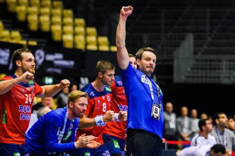 Handball WM, Norwegen - Ägypten 190120 Christian Berge, head coach, of Norway celebrates after the IHF World Handball Championship match between Norway and Egypt on January 20, 2019 in Herning. Photo: Petter Arvidson BILDBYRN kod PA 92208 Copyright: PETTERxARVIDSON BB190120PA137