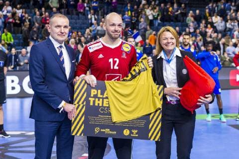 Handball WM, Island - Frankreich Köln, Deutschland 20. Januar 2019: WM 2019 Männer - Hauptrunde - Island vs. Frankreich Player of the Match Vincent Gerard (Frankreich) Köln Lanxess Arena Nordrhein-Westfalen Deutschland