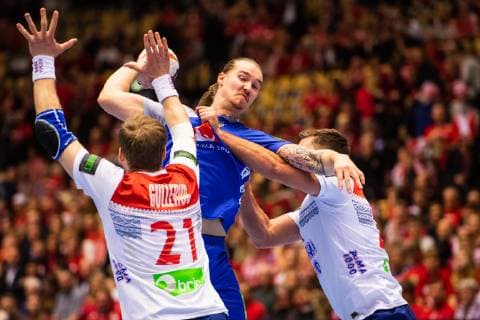 190121 Lukas Nilsson of Sweden during the IHF World Handball Championship match between Sweden and Norway on January 21, 2019 in Herning. Photo: Petter Arvidson BILDBYRAN kod PA 92209 Copyright: PETTERxARVIDSON BB190121PA019