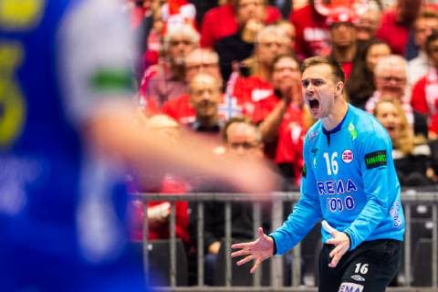 190121 Goalkeeper Espen Christensen of Norway celebrates during the IHF World Handball Championship match between Sweden and Norway on January 21, 2019 in Herning. Photo: Petter Arvidson BILDBYRAN kod PA 92209 Copyright: PETTERxARVIDSON BB190121PA057