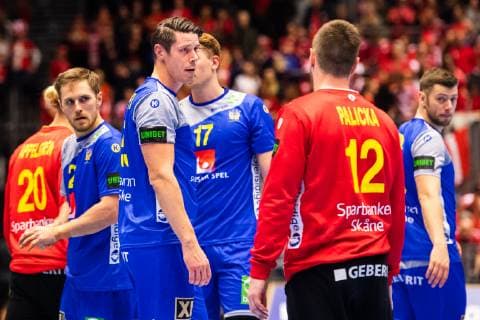 190121 Kim Andersson of Sweden looks dejected after loosing the IHF World Handball Championship match between Sweden and Norway on January 21, 2019 in Herning. Photo: Petter Arvidson BILDBYRAN kod PA 92209 Copyright: PETTERxARVIDSON BB190121PA083