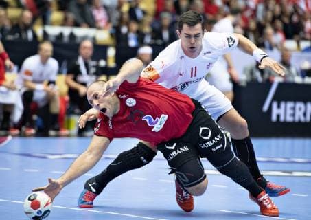 Wisam Nawar of Egypt against Rasmus Lauge of Denmark during the men s IHF Handball World Championship WM Weltmeisterschaft Main Round Group 2 match between Egypt and Denmark in Herning, Denmark, Monday, Jan. 21, 2019.. , Herning Jylland Denmark Copyright: HenningxBagger HenningxBaggerx COP105 spdk20190121-203857-L