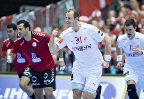 Simon Hald Jensen of Denmark after a goal during the men s IHF Handball World Championship WM Weltmeisterschaft Main Round Group 2 match between Egypt and Denmark in Herning, Denmark, Monday, Jan. 21, 2019.. , Herning Jylland Denmark Copyright: HenningxBagger HenningxBaggerx COP105 spdk20190121-204352-L