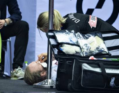 Henrik Moellgaard of Denmark have received a blow to the head during the men s IHF Handball World Championship WM Weltmeisterschaft Main Round Group 2 match between Egypt and Denmark in Herning, Denmark, Monday, Jan. 21, 2019.. , Herning Jylland Denmark Copyright: HenningxBagger HenningxBaggerx COP105 spdk20190121-212338-L