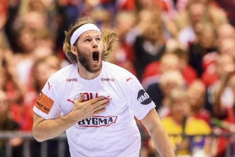 190121 Mikkel Hansen of Denmark celebrates during the IHF World Handball Championship match between Egypt and Denmark on January 21, 2019 in Herning. Photo: Petter Arvidson BILDBYRN kod PA 92210 Copyright: PETTERxARVIDSON BB190121PA132