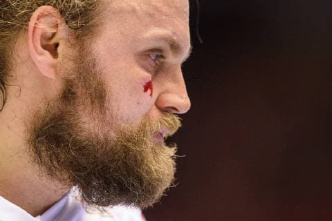 190121 Henrik Mollgaard of Denmark with a injury during the IHF World Handball Championship match between Egypt and Denmark on January 21, 2019 in Herning. Photo: Petter Arvidson BILDBYRAN kod PA 92210 Copyright: PETTERxARVIDSON BB190121PA135