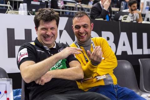 Köln, Deutschland 21. Januar 2019: WM 2019 Männer - Hauptrunde - Kroatien vs. Deutschland v.li. Co-Trainer Alexander Haase (Deutschland), DHB Vize-Praesident Bob Hanning (Deutschland) Köln Lanxess Arena Nordrhein-Westfalen Deutschland