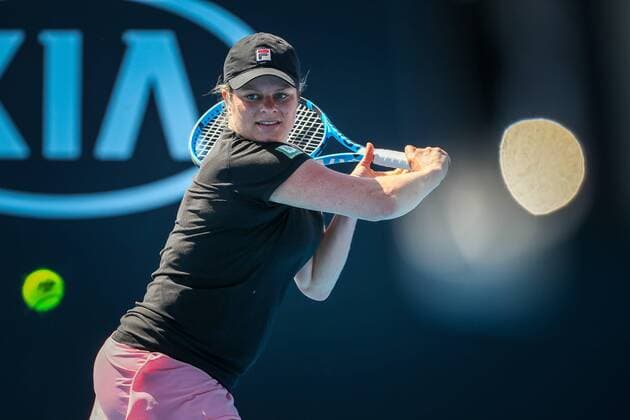 Belgian Kim Clijsters pictured in action at a first round of the Women s Legends Doubles tournement between Belgian Kim Clijsters and Chinese Na Li and Australian Nicole Bradtke and US Mary Joe Fernandez, at the Australian Open tennis Grand Slam, Wednesday 23 January 2019 in Melbourne Park, Melbourne, Australia. The Pair Clijsters-Li won the game. PATRICKxHAMILTON  x05515232x