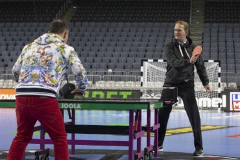 Handball WM 2019 Lanxess Arena Koeln Deutschland Datum: 22.01.2019 Rechts: Stefan Löcher Links: Bob Hanning