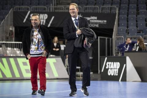 Handball WM 2019 Lanxess Arena Koeln Deutschland Datum: 22.01.2019 Rechts: Stefan Löcher Links: Bob Hanning
