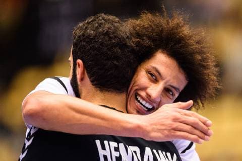 190123 Ali Zeinelabedin of Egypt celebrates during the IHF World Handball Championship match between Tunisia and Egypt on January 23, 2019 in Herning. Photo: Petter Arvidson BILDBYRAN kod PA 92211 Copyright: PETTERxARVIDSON BB190123PA004