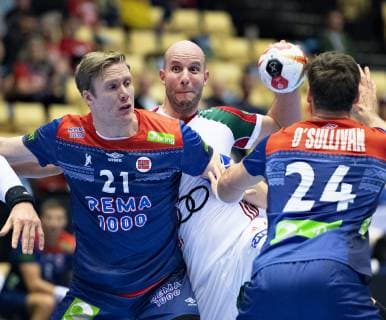Zsolt Balogh of Hungary against Magnus Gullerud of Norway during the men s IHF Handball World Championship WM Weltmeisterschaft Main Round Group 2 match between Norway and Hungary in Herning, Denmark, Wednesday, Jan. 23, 2019.. , Herning Jylland Denmark Copyright: HenningxBagger HenningxBaggerx COP104 spdk20190123-184127-L