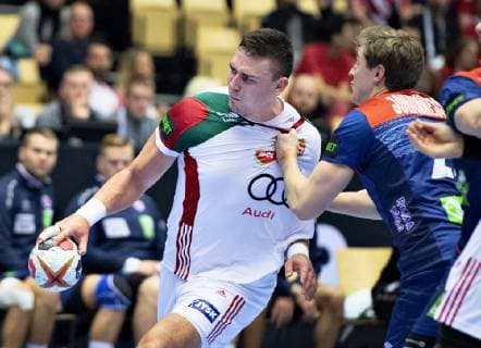 Richard Bodo of Hungary against Goeran Johannessen of Norway during the men s IHF Handball World Championship WM Weltmeisterschaft Main Round Group 2 match between Norway and Hungary in Herning, Denmark, Wednesday, Jan. 23, 2019.. , Herning Jylland Denmark Copyright: HenningxBagger HenningxBaggerx COP104 spdk20190123-184425-L