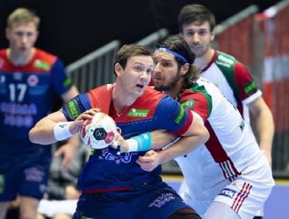 Sander Sagosen of Norway against Laszio Nagy of Hungary during the men s IHF Handball World Championship WM Weltmeisterschaft Main Round Group 2 match between Norway and Hungary in Herning, Denmark, Wednesday, Jan. 23, 2019.. , Herning Jylland Denmark Copyright: HenningxBagger HenningxBaggerx COP104 spdk20190123-184905-L