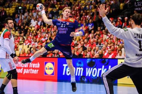 190123 Magnus Gullerud of Norway during the IHF World Handball Championship match between Norway and Hungary on January 23, 2019 in Herning. Photo: Petter Arvidson BILDBYRN kod PA 92212 Copyright: PETTERxARVIDSON BB190123PA028