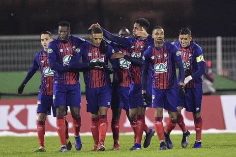 joie des joueurs de Caen apres le but de FAJR Faycal (Caen) FOOTBALL : Viry Chatillon vs Caen - 1 16e Finale Coupe de France - 23 01 2019 JBAutissier Panoramic 