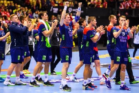 190123 Magnus Gullerud of Norway celebrates after the IHF World Handball Championship match between Norway and Hungary on January 23, 2019 in Herning. Photo: Petter Arvidson BILDBYRN kod PA 92212 Copyright: PETTERxARVIDSON BB190123PA040