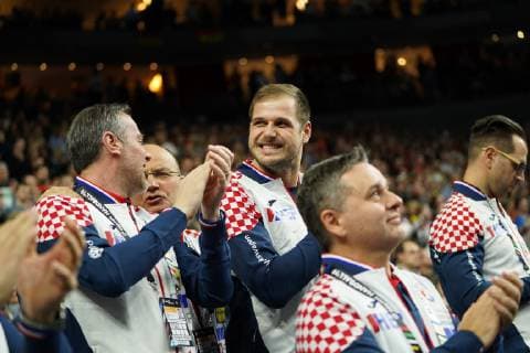 GER, IHF WM 2019, Frankreich (FRA) vs Kroatien (CRO) 23.01.2019, Lanxess Arena,Koeln, GER, IHF WM 2019, Frankreich (FRA) vs Kroatien (CRO) im Bild picture shows: die Kroaten freuen sich ueber den Sieg