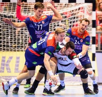 190123 Bence Banhidi of Hungary in action with Magnus Abelvik Rod, Magnus Gullerud and Christian O Sullivan of Norway during the IHF World Handball Championship match between Norway and Hungary on January 23, 2019 in Herning. Photo: Petter Arvidson BILDBYRAN kod PA 92212 Copyright: PETTERxARVIDSON BB190123PA045