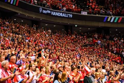 190123 Supporters of Denmark ahead of the IHF World Handball Championship match between Denmark and Sweden on January 23, 2019 in Herning. Photo: Petter Arvidson BILDBYRN kod PA 92213 Copyright: PETTERxARVIDSON BB190123PA050