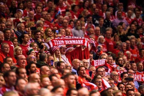 190123 Supporters of Denmark ahead of the IHF World Handball Championship match between Denmark and Sweden on January 23, 2019 in Herning. Photo: Petter Arvidson BILDBYRN kod PA 92213 Copyright: PETTERxARVIDSON BB190123PA055