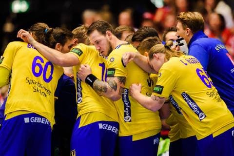 190123 Players of Sweden ahead of the IHF World Handball Championship match between Denmark and Sweden on January 23, 2019 in Herning. Photo: Petter Arvidson BILDBYRN kod PA 92213 Copyright: PETTERxARVIDSON BB190123PA056