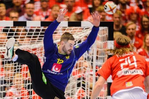 190123 Goalkeeper Andreas Palicka of Sweden during the IHF World Handball Championship match between Denmark and Sweden on January 23, 2019 in Herning. Photo: Petter Arvidson BILDBYRN kod PA 92213 Copyright: PETTERxARVIDSON BB190123PA059