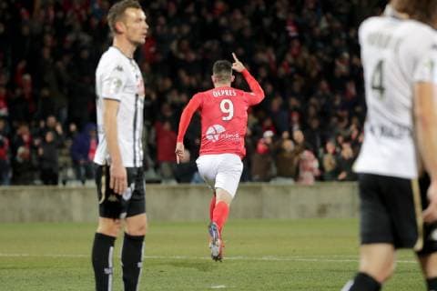 09 CLEMENT DEPRES (NIM) - JOIE - DOS FOOTBALL : Nimes vs Angers - Ligue 1 Conforama - 23 01 2019 FEP Panoramic 