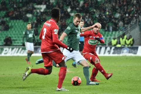 Robert Beric (saint etienne) vs Florent Balmont (dijon) FOOTBALL : Saint Etienne vs Dijon - 16e de Finale de Coupe de France - 23 01 2019 FredericChambert Panoramic 