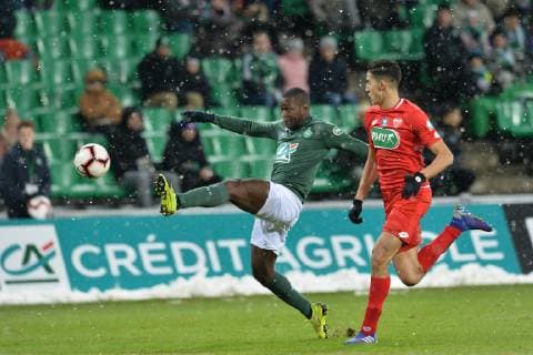 Yannis Salibur (saint etienne) vs Nayef Aguerd (dijon) FOOTBALL : Saint Etienne vs Dijon - 16e de Finale de Coupe de France - 23 01 2019 FredericChambert Panoramic 