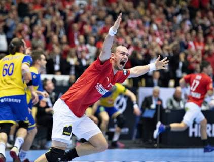 Henrik Toft Hansen of Denmark celebrates during the men s IHF Handball World Championship WM Weltmeisterschaft Main Round Group 2 match between Denmark and Sweden in Herning, Denmark, Wednesday, Jan. 23, 2019.. , Herning Jylland Denmark Copyright: HenningxBagger HenningxBaggerx COP105 spdk20190123-210745-L