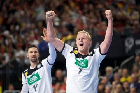 Handball Köln 23.01.2019 Weltmeisterschaft 2019 Weltmeisterschaften der Männer Hauptrunde Deutschland (GER) - Spanien (ESP) Patrick Wiencek (Deutschland, No.07) Fabian Wiede (Deutschland, No.10)