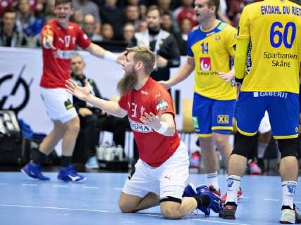 Nikolaj OEris Nielsen of Denmark appeals during the men s IHF Handball World Championship WM Weltmeisterschaft Main Round Group 2 match between Denmark and Sweden in Herning, Denmark, Wednesday, Jan. 23, 2019.. , Herning Jylland Denmark Copyright: HenningxBagger HenningxBaggerx COP105 spdk20190123-211318-L