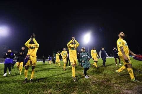 Deception des joueurs de Viry Chatillon en fin de match FOOTBALL : Viry Chatillon vs Caen - 1 16e Finale Coupe de France - 23 01 2019 JBAutissier Panoramic 