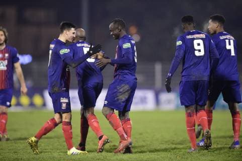 joie des joueurs de Caen apres le but de MBENGUE Adama (Caen) FOOTBALL : Viry Chatillon vs Caen - 1 16e Finale Coupe de France - 23 01 2019 JBAutissier Panoramic 