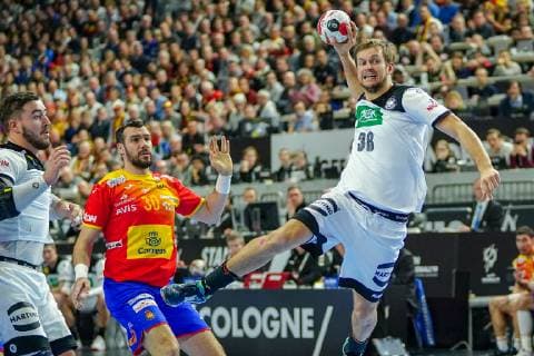 GER, IHF WM 2019, Deutschland (GER) vs Spanien (ESP) 23.01.2019, Lanxess Arena,Koeln, GER, IHF WM 2019, Deutschland (GER) vs Spanien (ESP), im Bild picture shows: Fabian Böhm Boehm (GER 38), mit einem Tor