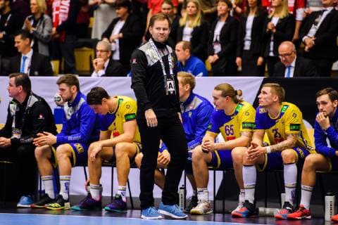 190123 Kristjan Andresson, head coach of Sweden looks dejected during the IHF World Handball Championship match between Denmark and Sweden on January 23, 2019 in Herning. Photo: Petter Arvidson BILDBYRN kod PA 92213 Copyright: PETTERxARVIDSON BB190123PA116