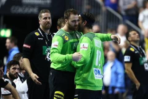 Andreas Wolf (Deutschland) umarmt Silvio Heinevetter (Deutschland), Deutschland vs Spanien, IHF Maenner Handball Weltmeisterschaft, 23.01.2019 Fotograf Neis Eibner Deutschland vs Spanien, IHF Maenner Handball Weltmeisterschaft, 23.01.2019 Köln Copyright: xEIBNER Alexander_Neisx EP_ANS