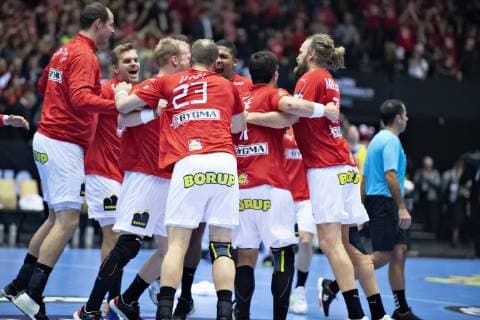 Denmark celebrates the victory in the men s IHF Handball World Championship WM Weltmeisterschaft Main Round Group 2 match between Denmark and Sweden in Herning, Denmark, Wednesday, Jan. 23, 2019.. , Herning Jylland Denmark Copyright: HenningxBagger HenningxBaggerx COP105 spdk20190123-220413-L